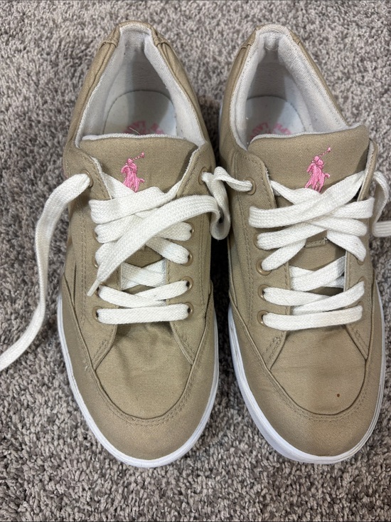 Polo Ralph Lauren Shoes - Polo Ralph Lauren Khaki/Pink Canvas Sneakers